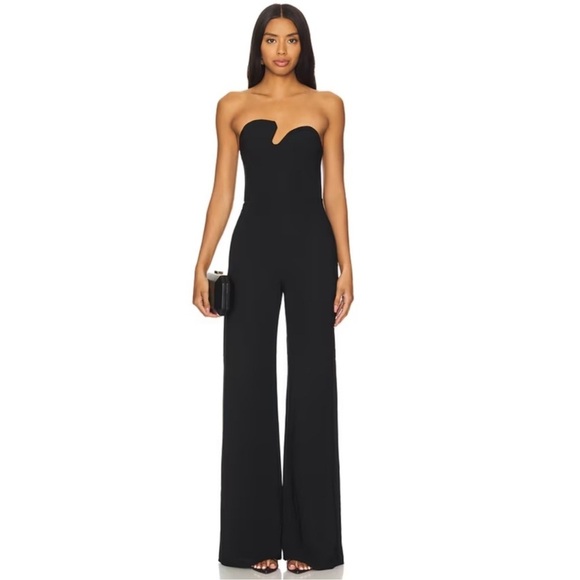 Amanda Uprichard Strapless Puzzle Jumpsuit in Black - Picture 1 of 9